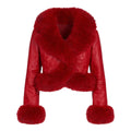 Waist Length Faux Leather Jacket with Faux Fur Outline