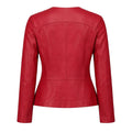 Red Leather Collarless Style