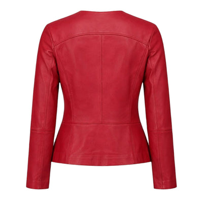 Red Leather Collarless Style