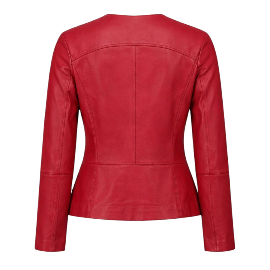 Red Leather Collarless Style