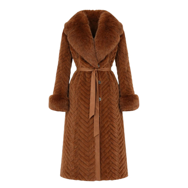 Mink Tails Trench Coat with Natural Fox Collar