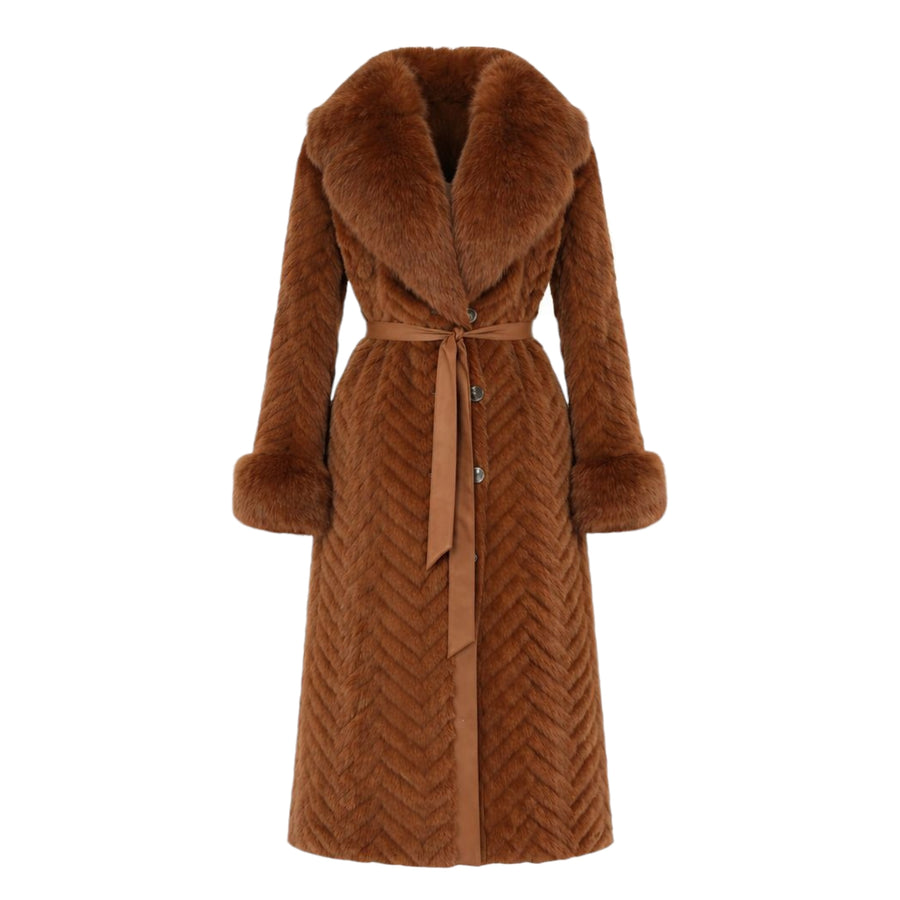 Mink Tails Trench Coat with Natural Fox Collar