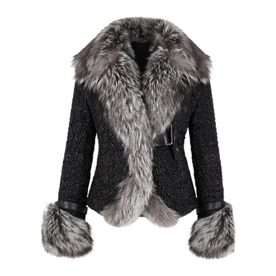Crinkle Leather Jacket with Fox Fur Lining