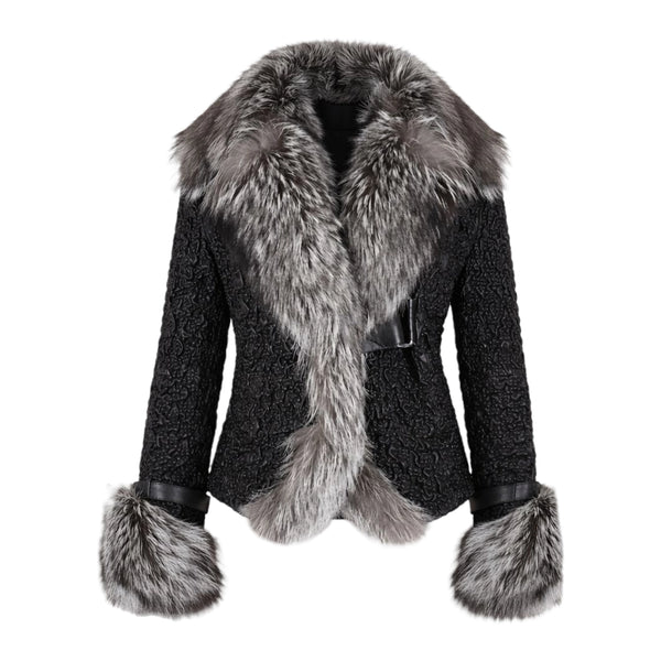 Crinkle Leather Jacket with Fox Fur Lining