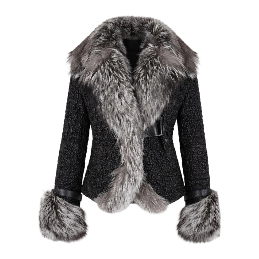 Crinkle Leather Jacket with Fox Fur Lining