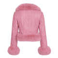 Waist Length Faux Leather Jacket with Faux Fur Outline