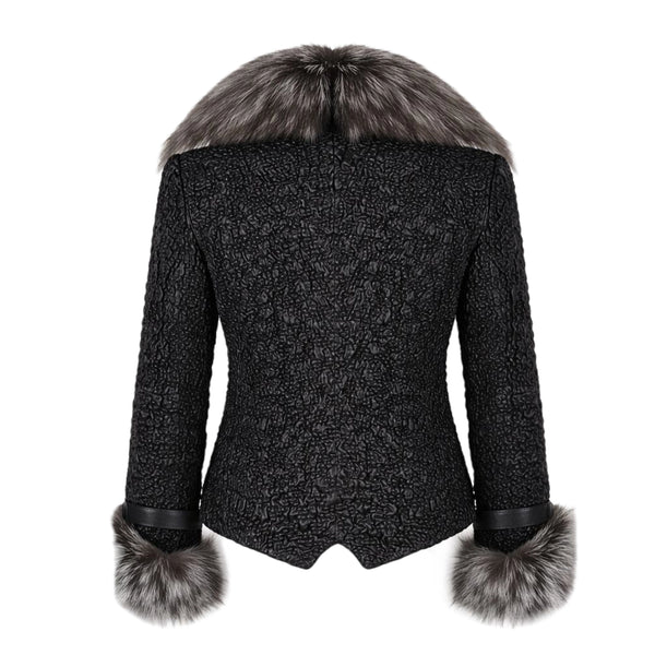 Crinkle Leather Jacket with Fox Fur Lining