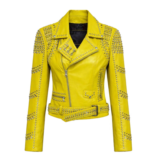 Studded Biker Leather with Collar Design