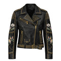 Studded Leather Jacket with Rhinestone Design
