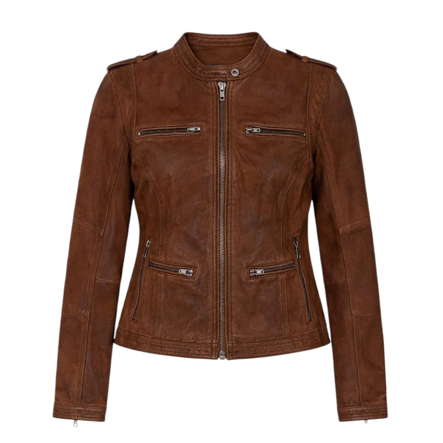 Cognac Racer Leather with Chest Zippers