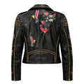 Studded Leather Jacket with Rhinestone Design