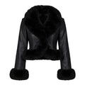 Waist Length Faux Leather Jacket with Faux Fur Outline