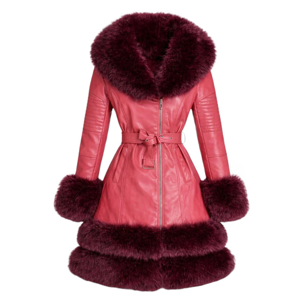 3/4 Faux Leather Jacket with Faux Fox