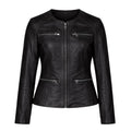 Black Collarless Leather with Chest Zippers