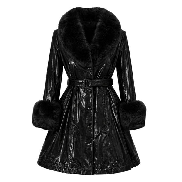 Shiny Leather Trench With Fox