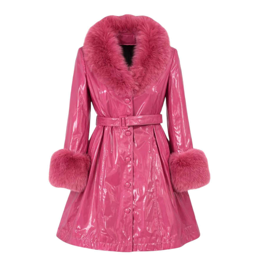 Shiny Leather Trench With Fox