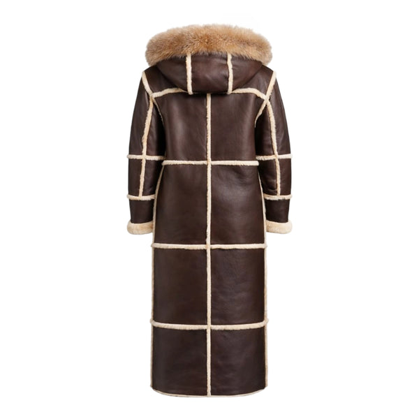 Women Full-Length Shearling with Fox Trim Hood