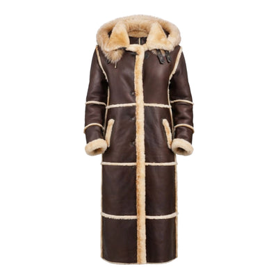Women Full-Length Shearling with Fox Trim Hood