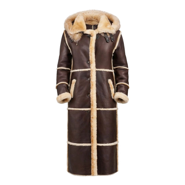 Women Full-Length Shearling with Fox Trim Hood