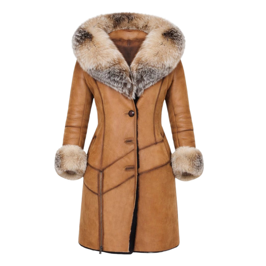 3/4 Cognac Shearling with Fox Fur