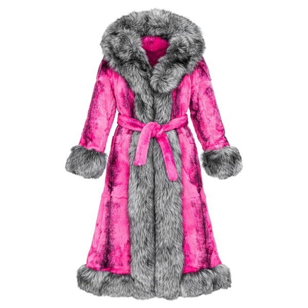 Long Rabbit Coat with Fox Trimming