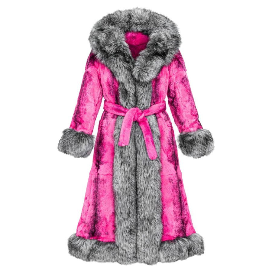 Long Rabbit Coat with Fox Trimming