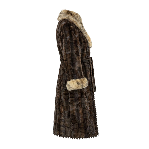 Long Trench Coat with Section Mink and Lynx Trimming