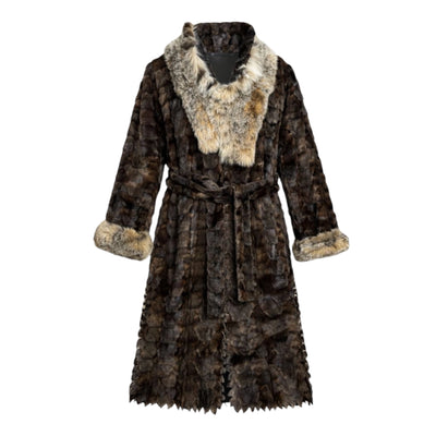 Long Trench Coat with Section Mink and Lynx Trimming