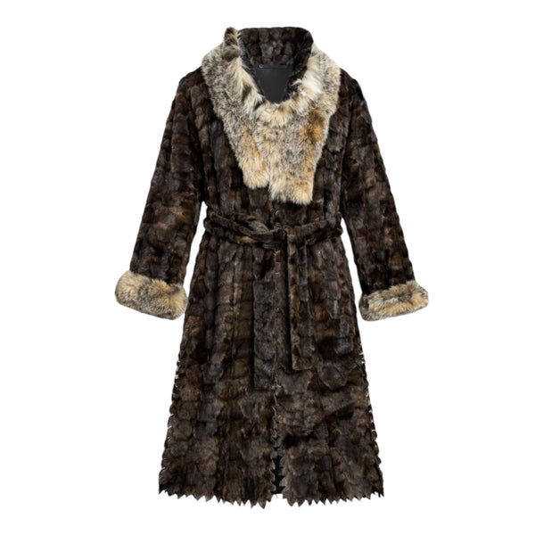 Long Trench Coat with Section Mink and Lynx Trimming