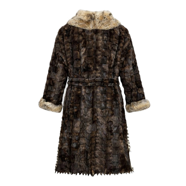 Long Trench Coat with Section Mink and Lynx Trimming
