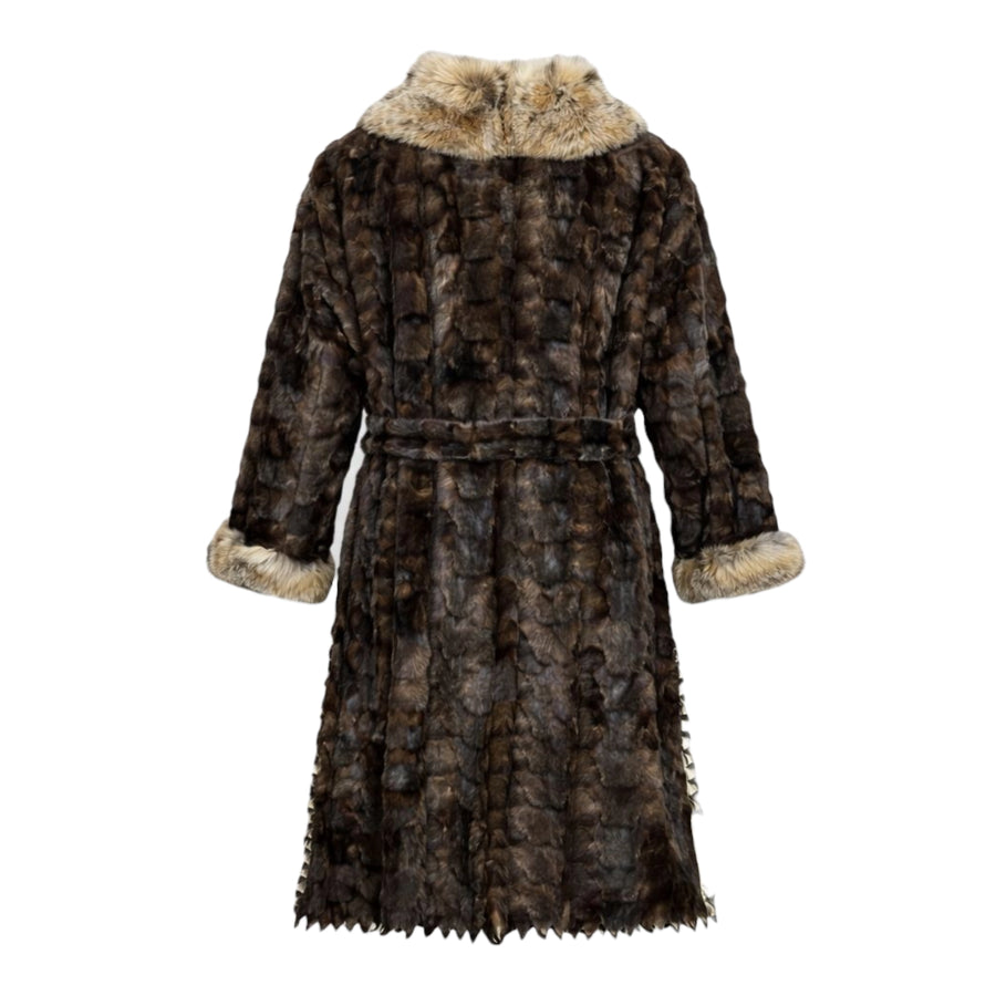 Long Trench Coat with Section Mink and Lynx Trimming
