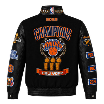 New York Knicks 2026 NBA Champions Wool & Leather Jacket (Pre-Order)