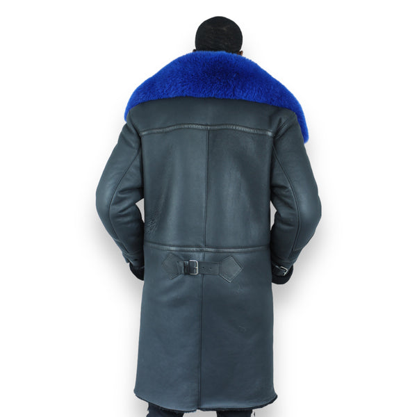 Shearling Coat with Blue Fox Collar