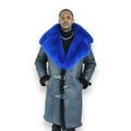 Shearling Coat with Blue Fox Collar