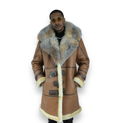 Brown Shearling with Crystal Fox Collar and Hood
