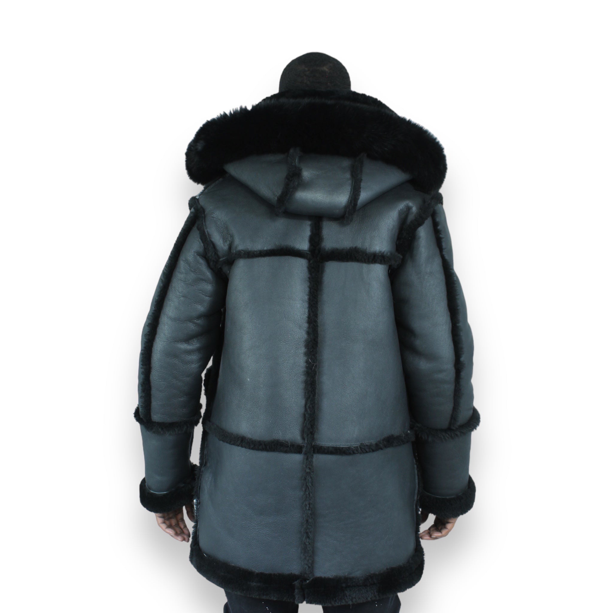 Black Reverse Panel Shearling with Hood – Daniel's Leather