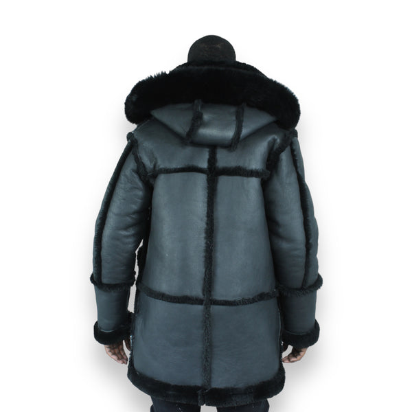 Black Reverse Panel Shearling with Hood