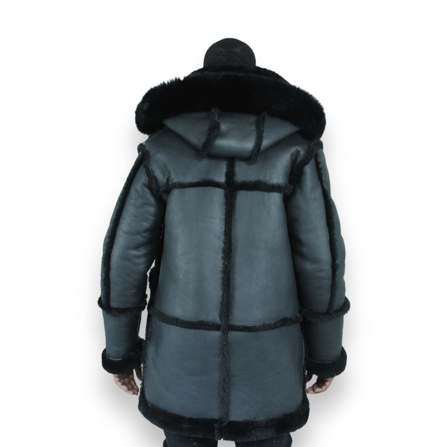 Black Reverse Panel Shearling with Hood
