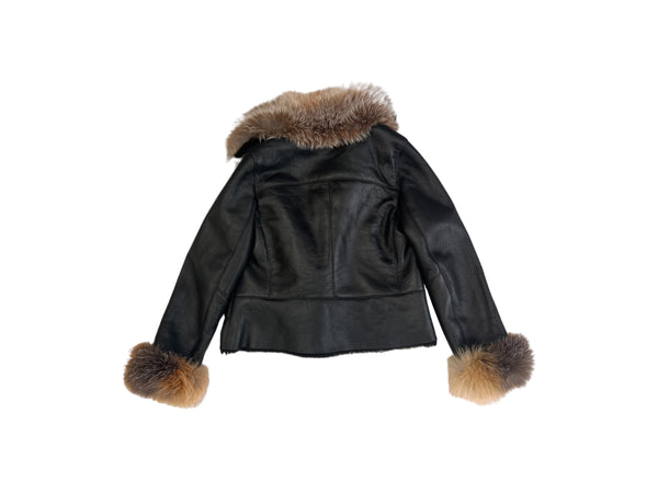 Cropped Leather Shearling with Fox Collar and Cuffs