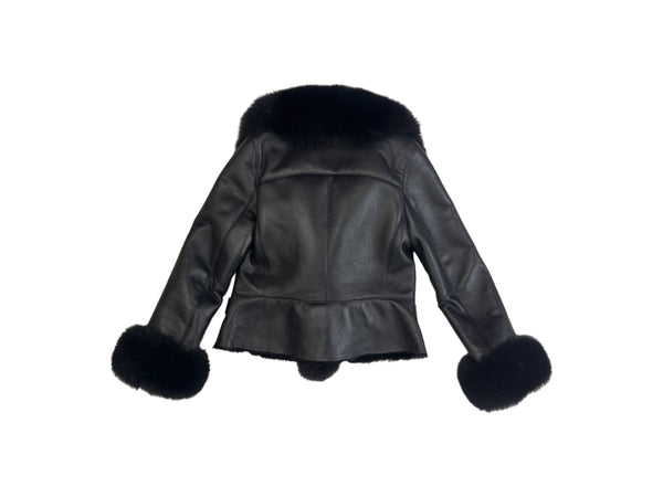 Cropped Leather Shearling with Fox Collar and Cuffs