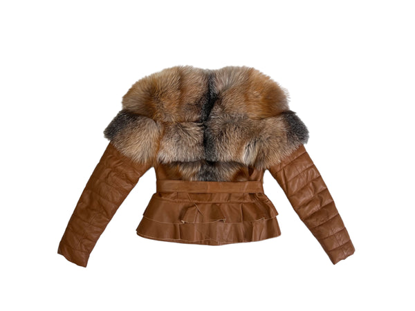 Cropped Leather Shearling with Crystal Fox Chest