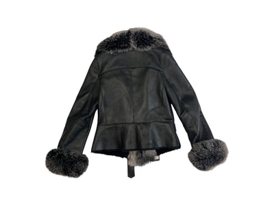 Leather Shearling with Long Fox Collar and Cuffs