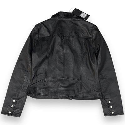 Basic Buttoned Black Leather with Collar