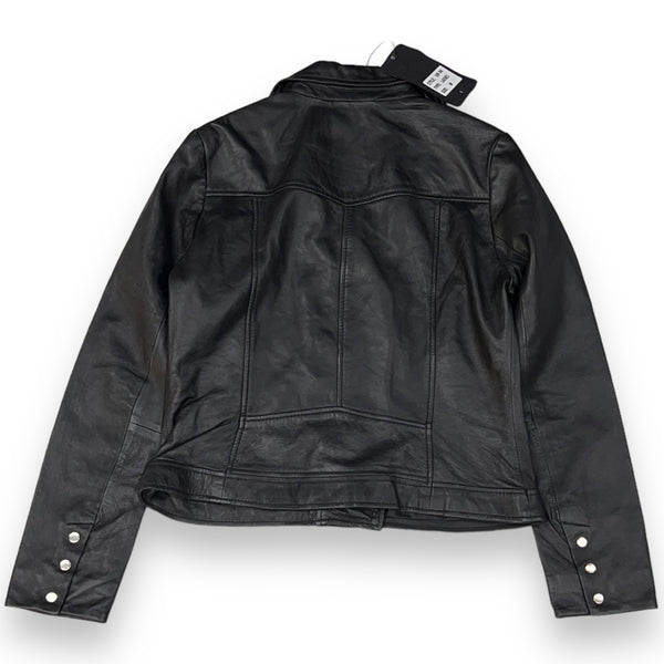 Basic Buttoned Black Leather with Collar