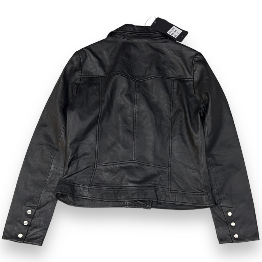 Basic Buttoned Black Leather with Collar