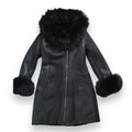 Black Shearling with Black Fox Hood and Cuffs