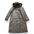 Brown Long Shearling Coat with Hood and Collar