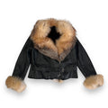 Cropped Leather Shearling with Fox Collar and Cuffs