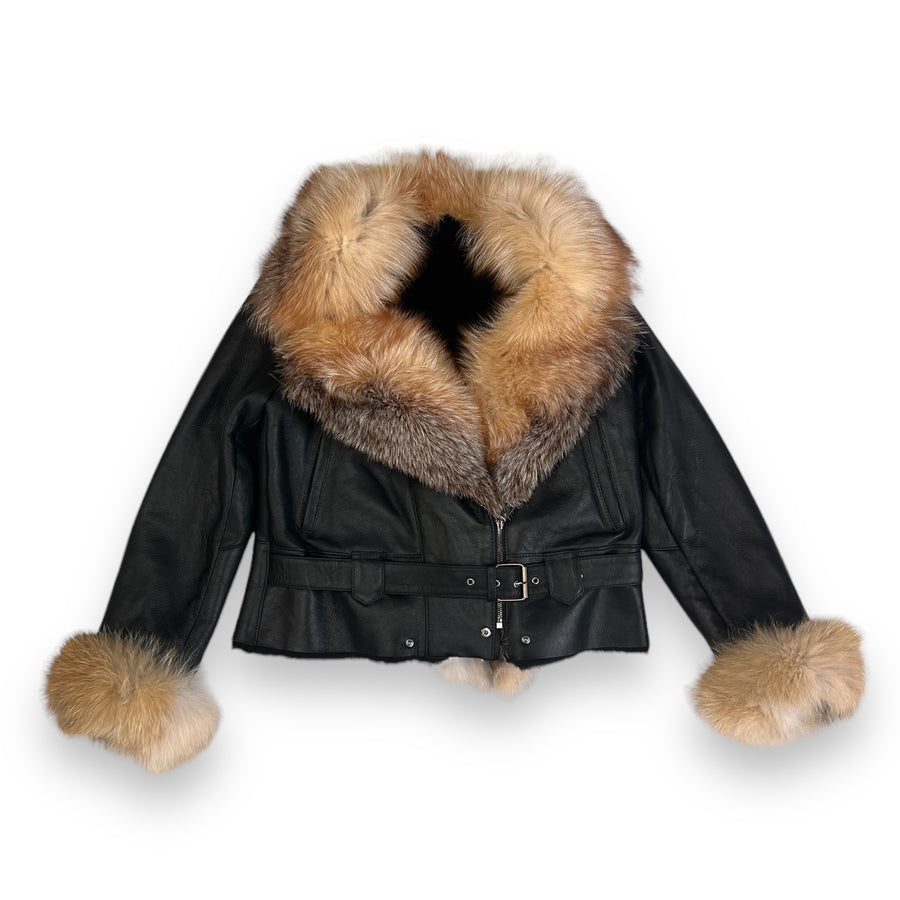 Cropped Leather Shearling with Fox Collar and Cuffs