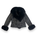 Cropped Leather Shearling with Fox Collar and Cuffs